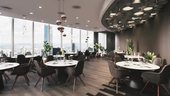 Restaurant Interior With Round Tables