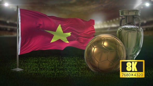 8K Vietnam Flag with Football And Cup Background Loop