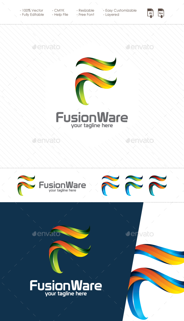 Fusion Ware - 3D Letter F Logo