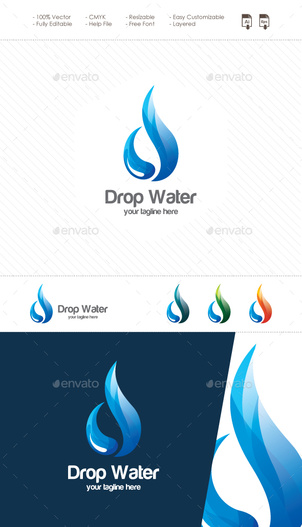Drop Water - Abstract Letter D Logo