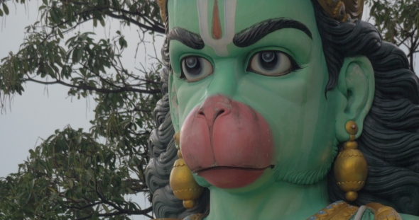 Of Head Of Statue Of Hanuman At Batu Caves, Malaysia