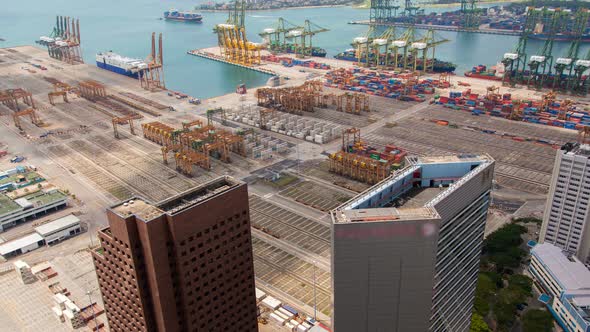 Trading Port of Singapore with Containers Terminals Timelapse