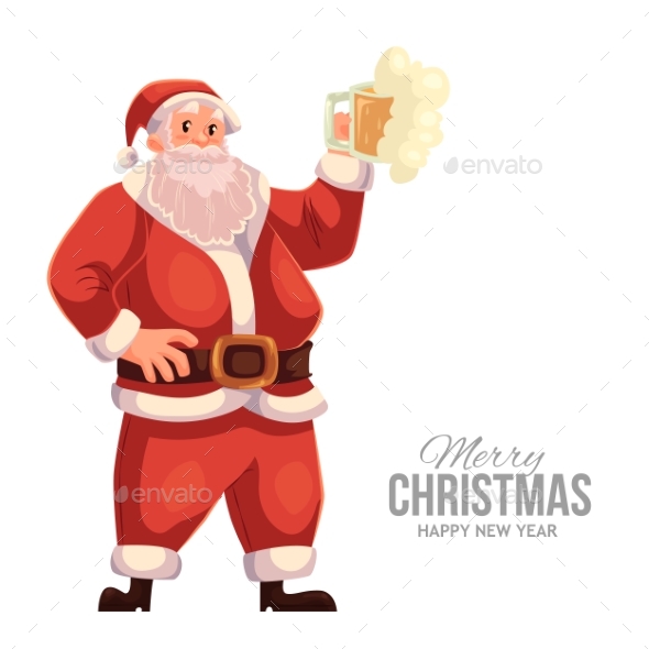 Greeting Card with Cartoon Santa Claus Raising Glass