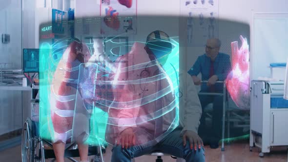 Surgeon with VR Glasses Looking at Medical Hologram Before Operation