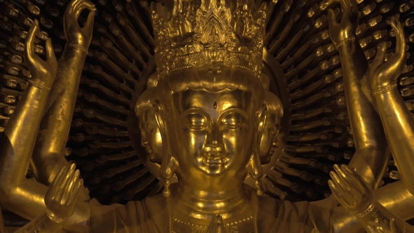 Shining Bronze Buddhist Statue In Bai Dinh Temple, Vietnam