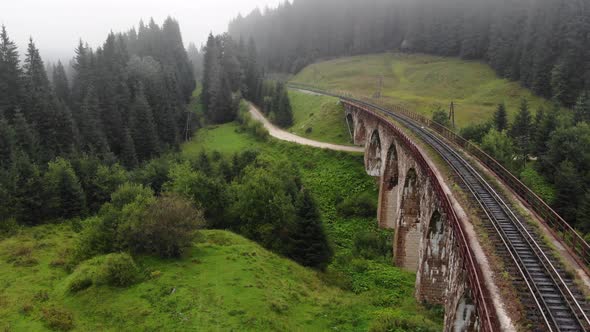 Railroad on the Bridge in Carpathian Mountains