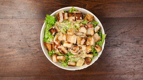 Eating Salad On Wooden Table alt