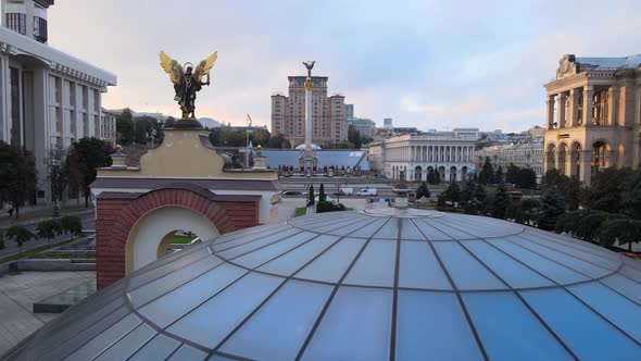 Independence Square in the Morning. Kyiv, Ukraine. Aerial View