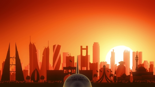 Manama Bahrain Airplane Skyline Sunrise Take Off