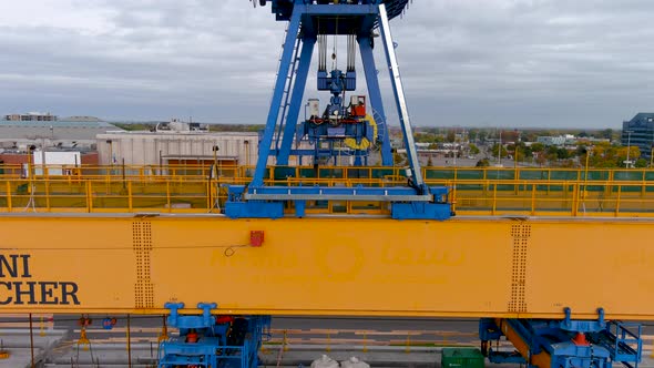 4K camera drone view of the construction site of the REM in Pointe Claire, Montreal.