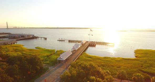 Aerial View of Waterfront Park Pier in Charleston SC at Sunrise