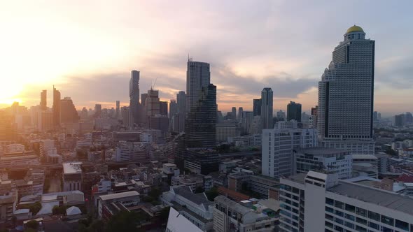 4k Aerial city view of Bangkok dowtnown, Flying over Bangkok, Thailand.