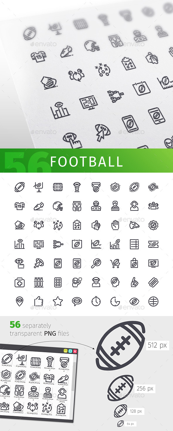 American Football Line Icons Set