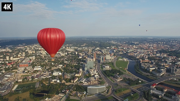 Hot Air Balloon flying over Vilnius, Lithuania