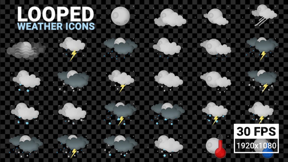 28 Looped Weather Icons. Night Pack