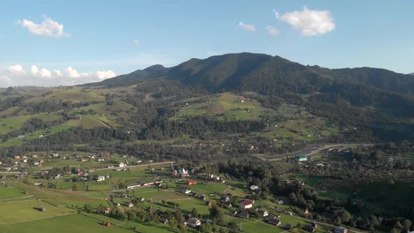 View From Above of a Village in Carpathian Mountains