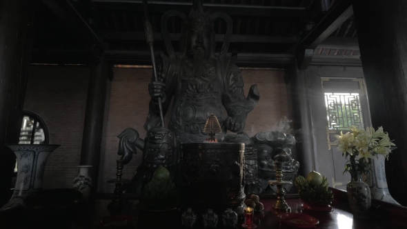 Altar With Statue Of Warrior In Bai Dinh Temple, Vietnam