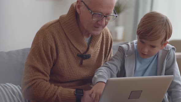 Portrait of Granddad and Child Using PC