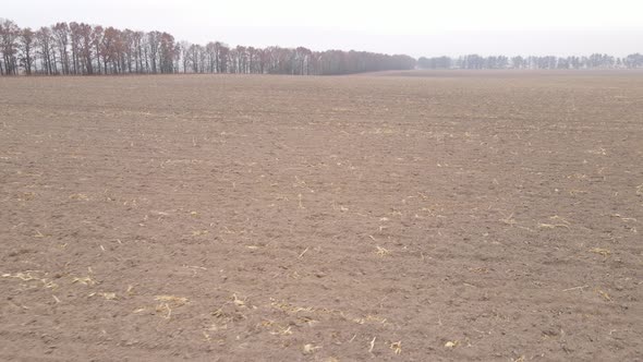 Empty Plowed Field in Autumn Aerial View