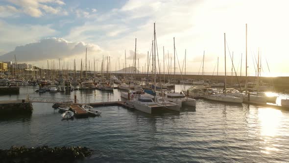 Aerial View of Many Beautiful Yachts are in the Marina San Miguel on Canary Island Tenerife