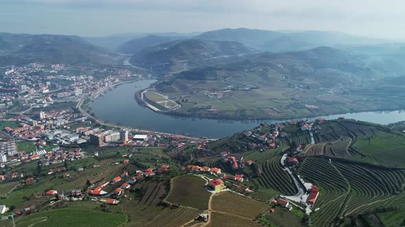 Aerial of Douro Terraced Vineyards in Portugal