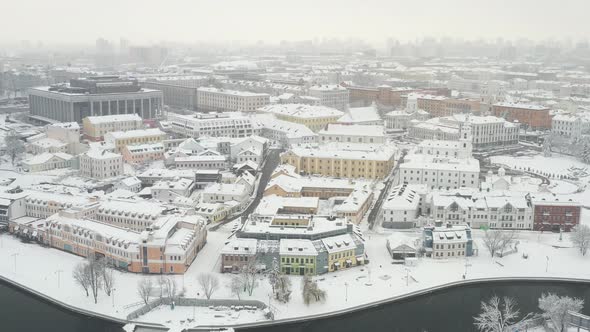 Snowcovered City Center of Minsk From a Height