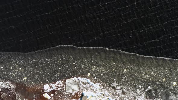 Frozen River in Aerial View