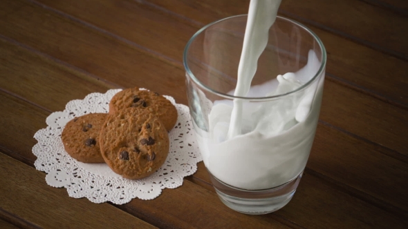 Pouring Glass of Milk And Cookies