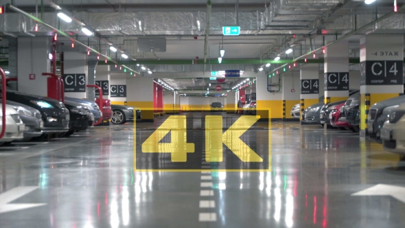 Many Cars Stand In Underground Parking In The City