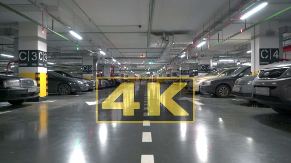 Many Cars Stand In Underground Parking In The City