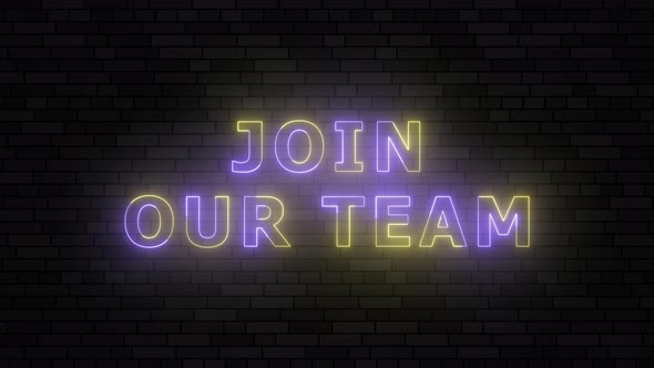 'JOIN OUR TEAM' violet and yellow neon border lines title animation