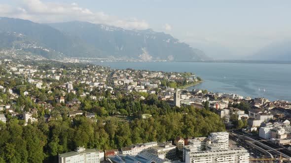 High flight above Vevey, Lake Léman and the Alps in the backgroundVaud - Switzerland