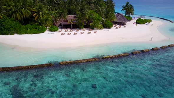 Aerial scenery of coast beach by blue ocean with sand background