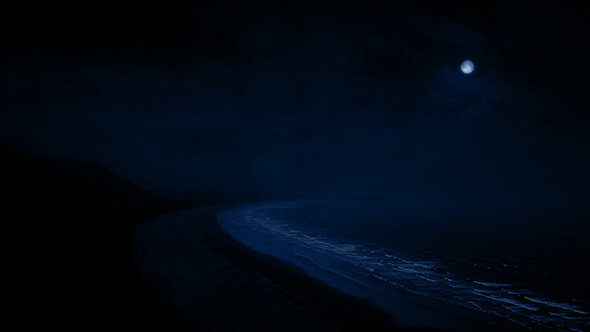 Coastal Area At Night With Moon