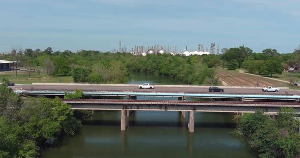 Aerial view of the buffalo Bayou in Houston,  Texas.