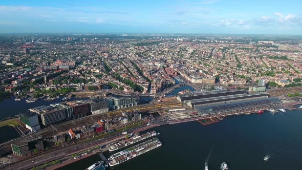 City Aerial View Over Amsterdam