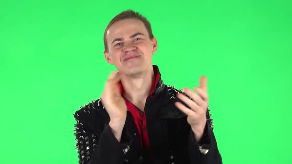 Guy Claps His Hands with Wow Happy Joy and Delight. Green Screen