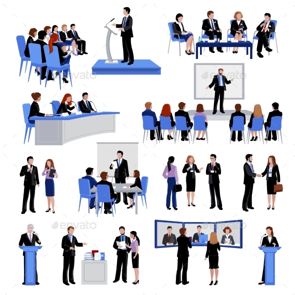 Public Speaking People Flat Icons Collection