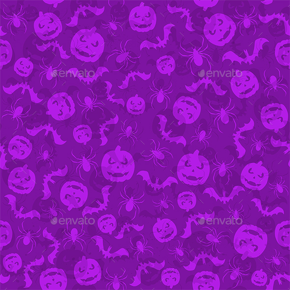 Seamless Violet Halloween Background with Holiday Icons