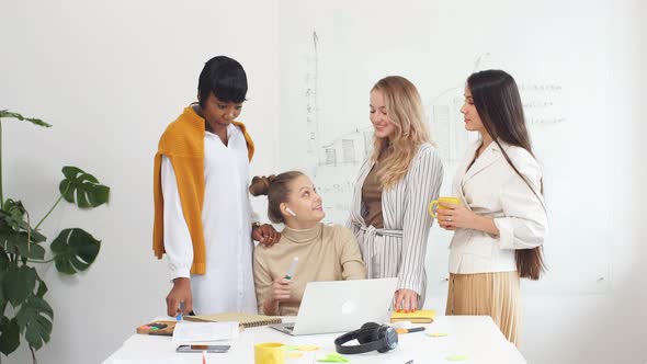 Group of Diverse Happy Coworkers Female Discussing in Conference Room