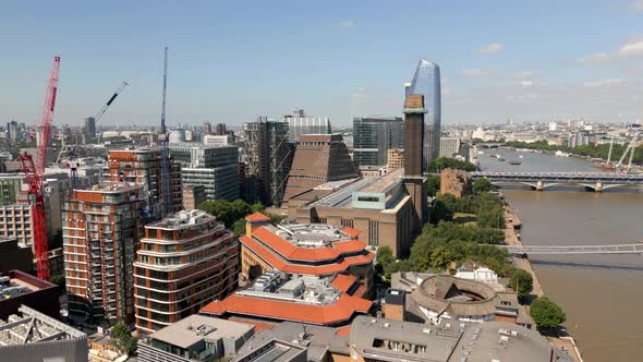 Aerial Flyover Tate Modern Downtown London River Thames