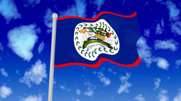 Belize Flying National Flag In The Sky