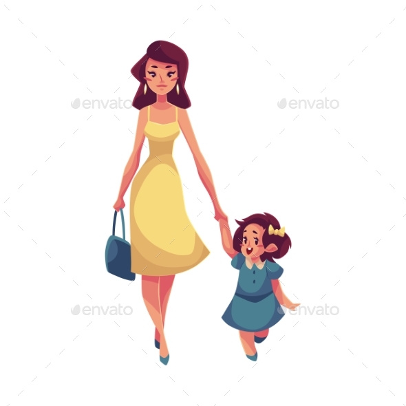 Mother And Daughter Walking Together