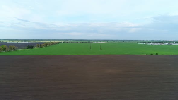 Aerial Panorama of Arable Land Green Meadow and Agricultural Land