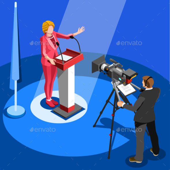 Election News Infographic Us Spokesperson Vector Isometric People