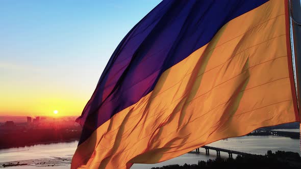 Kyiv - National Flag of Ukraine By Day. Aerial View. Kiev