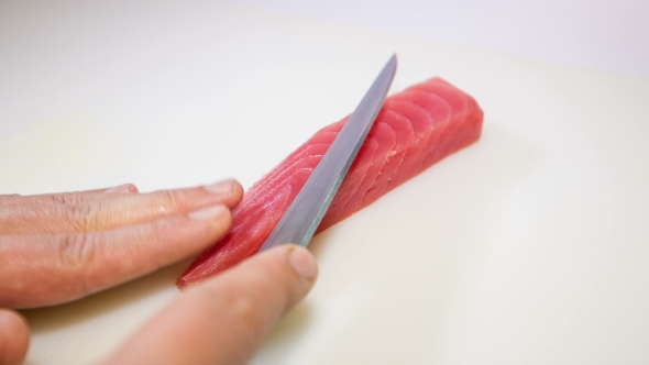 Sashimi Salmon Man Cuts On Slices