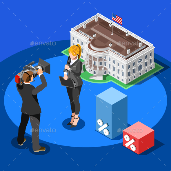 Election News Infographic White House Vector Isometric People