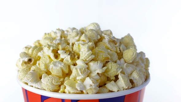 Salty Popcorn Rotates On a White Background