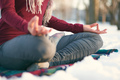 Attractive mixed race woman doing yoga in nature at winter time - PhotoDune Item for Sale